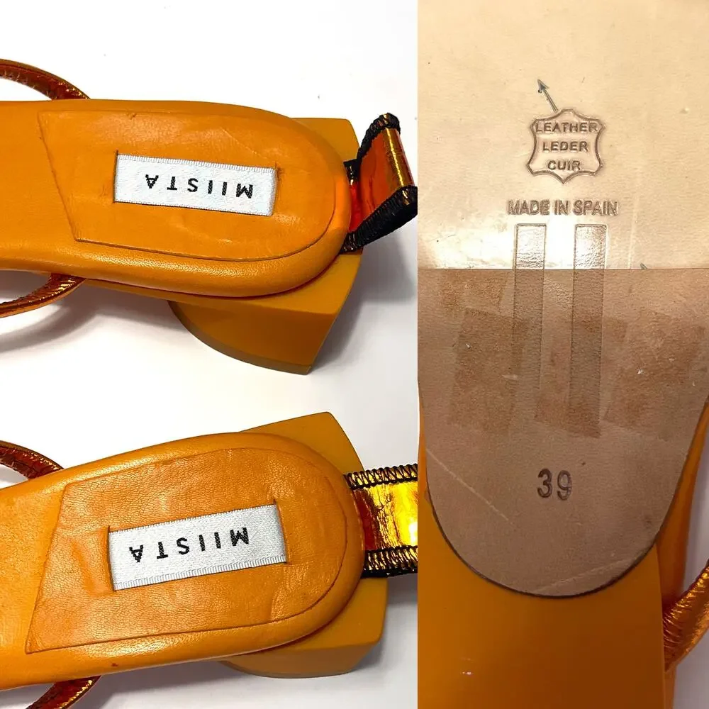 MIISTA NWOT Rejjie Metallic Square Toe Sandals in Orange Size 39/8.5